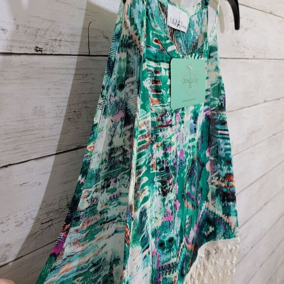 Eiffel Designs Aztec Print Tie Dye Crop Top Macrame Style Fringe Size Small - Picture 6 of 8